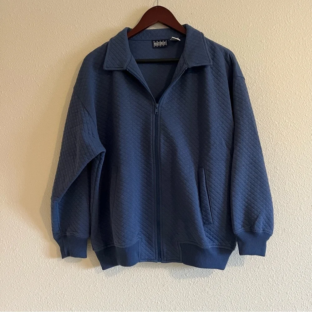 Great Northwest Mens Quilted Blue Zip Up Collar Jacket Size Medium